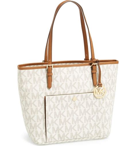 michael kors jet set med signature snap pocket tote purse|Michael Kors vanilla jet set.